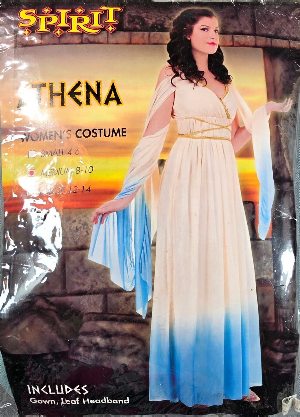 Spirit Athena Greek Goddess Halloween Costume Women Medium 8-10 Gown Headband
